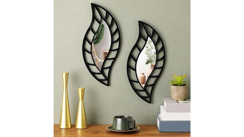 black leaf teardrop mirror