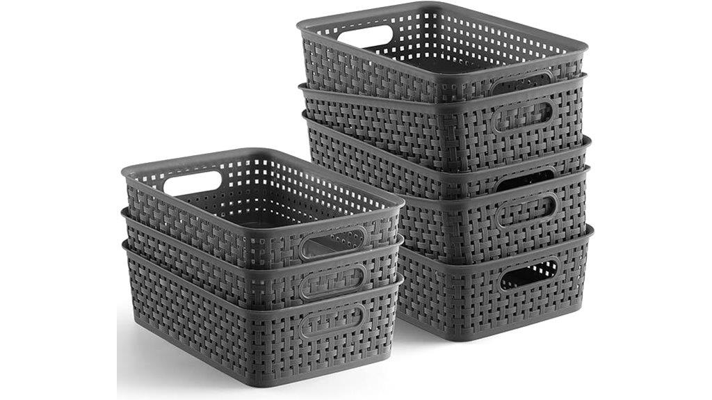 eight pack plastic storage baskets