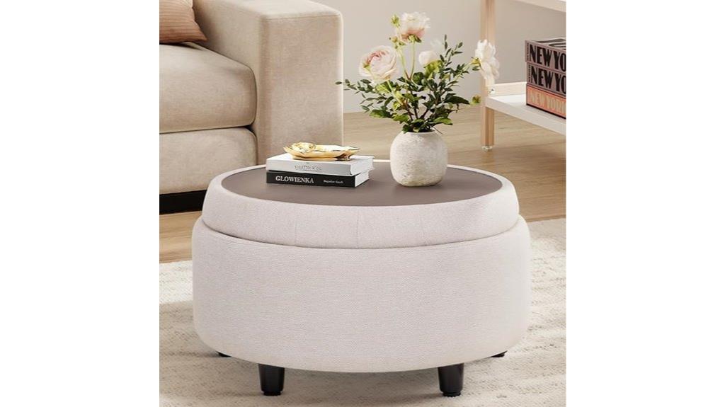 fabric round ottoman with tray