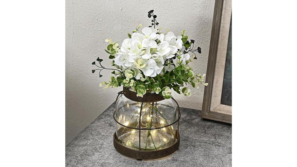 farmhouse lantern with hydrangea