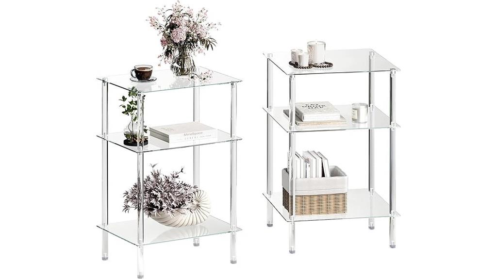 glass shelved side tables