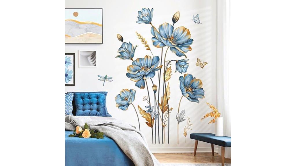 large blue floral wall decal