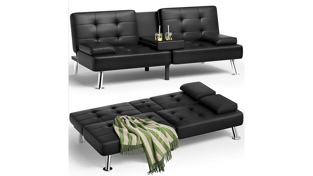 leather futon with armrests