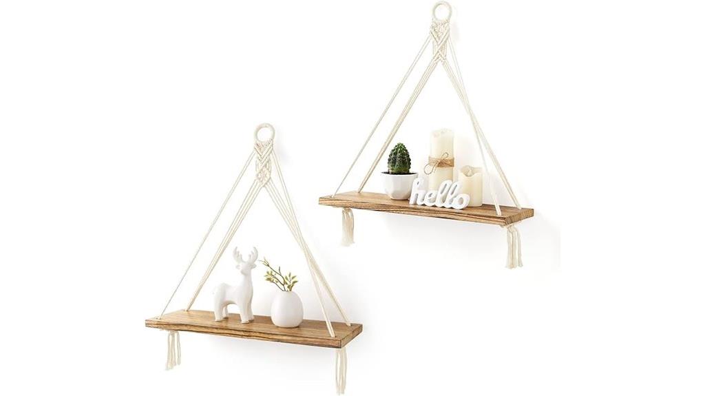 macrame shelves rustic wood