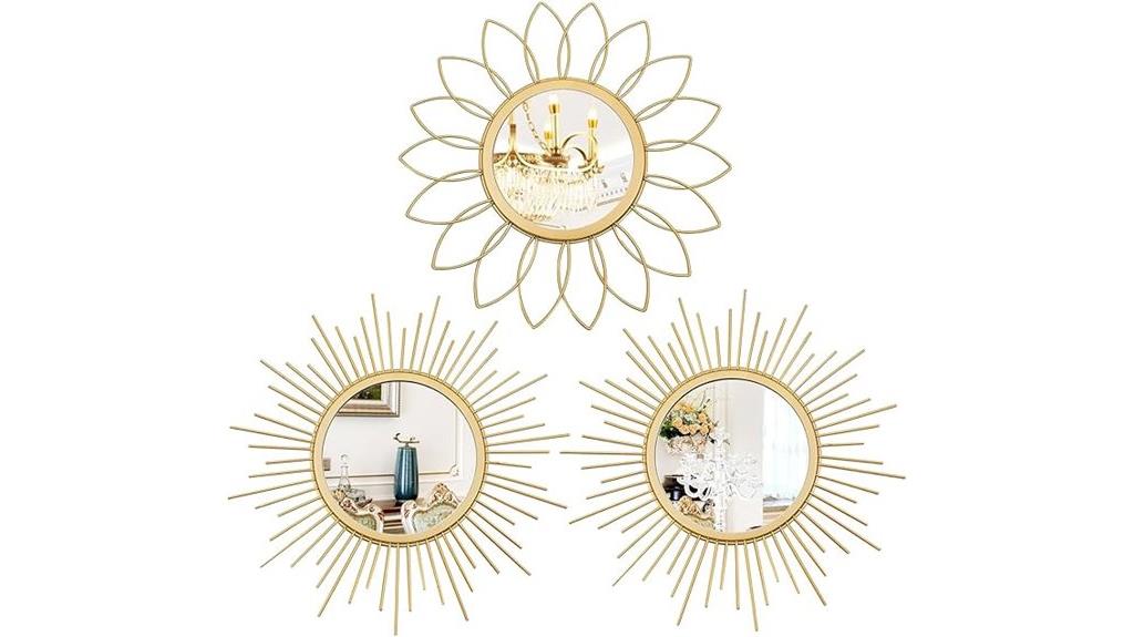 metal sunburst flower mirrors