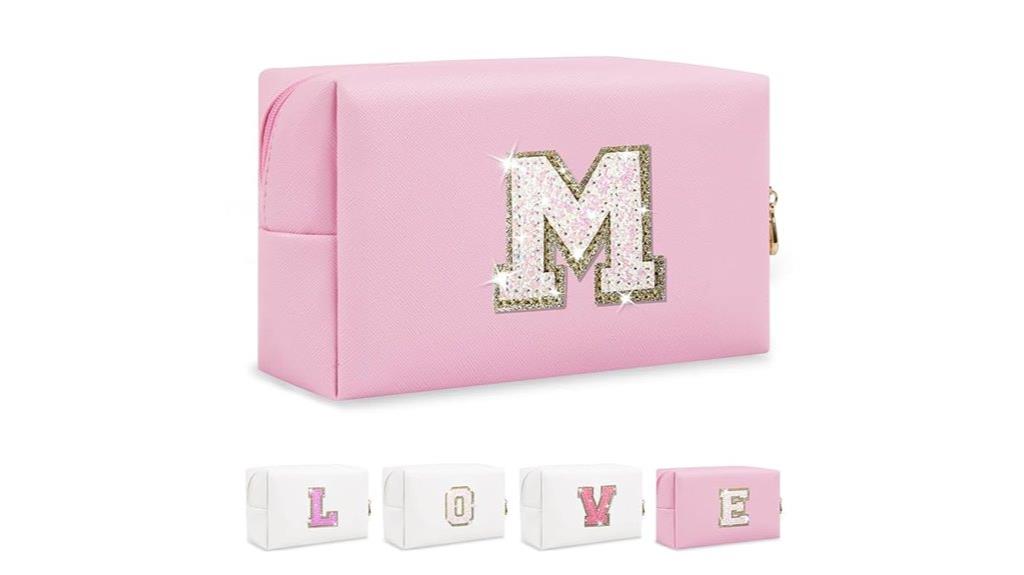personalized pink glitter makeup bag