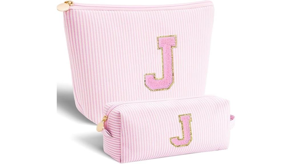 pink monogrammed cosmetic bag