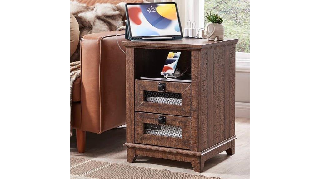 rustic nightstand with charging
