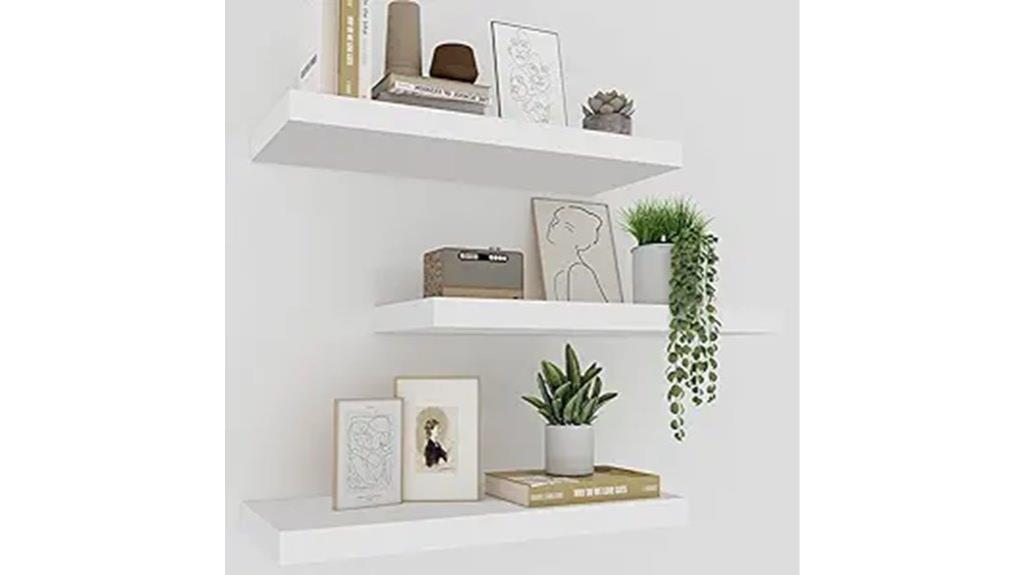 set of three white shelves