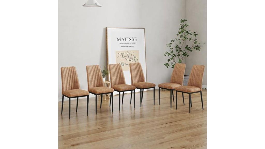 six brown dining chairs