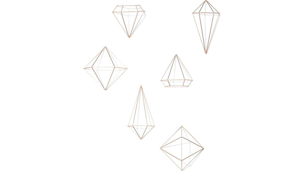 six copper geometric wall sculptures