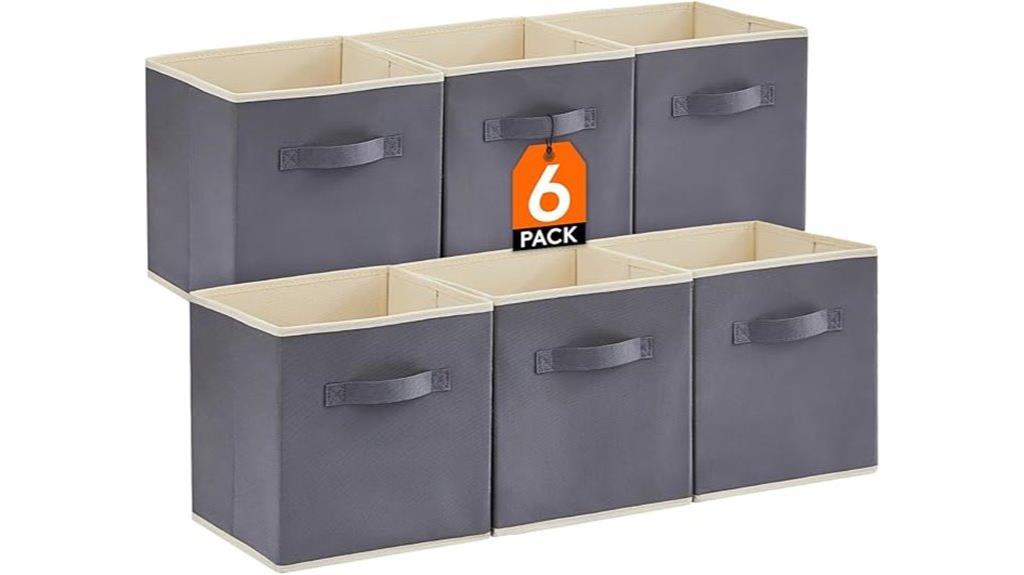 six gray collapsible storage cubes