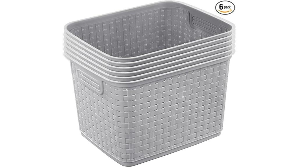 six tall plastic baskets