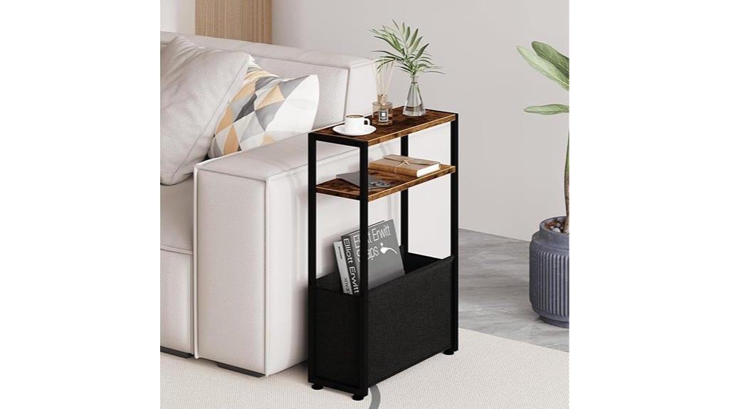 slim table with fabric basket