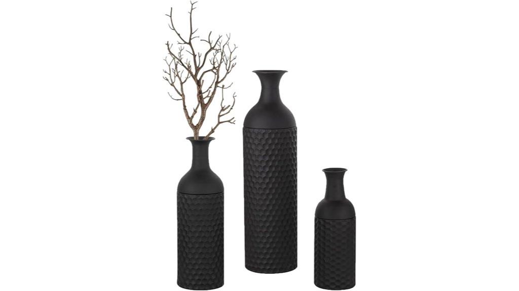 tall black metal vases