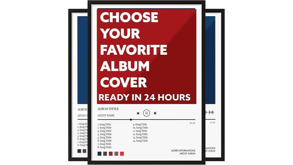 three framed album posters