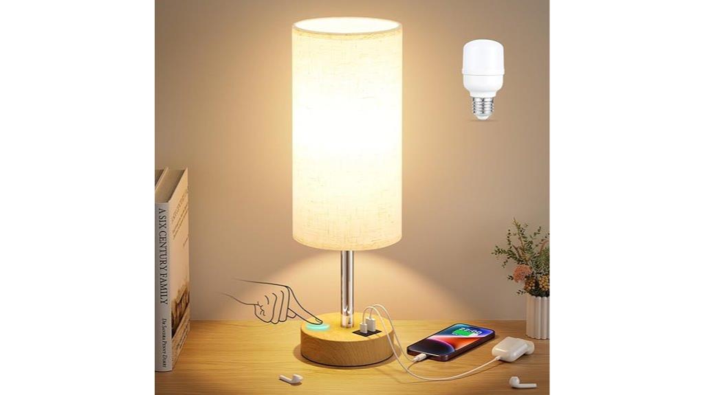 usb bedside wood lamp