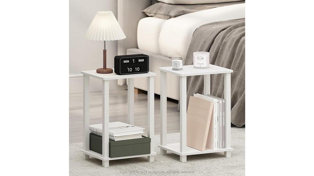 white compact bedroom tables