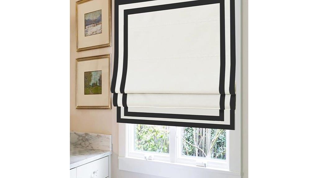 white roman shades with ribbon border