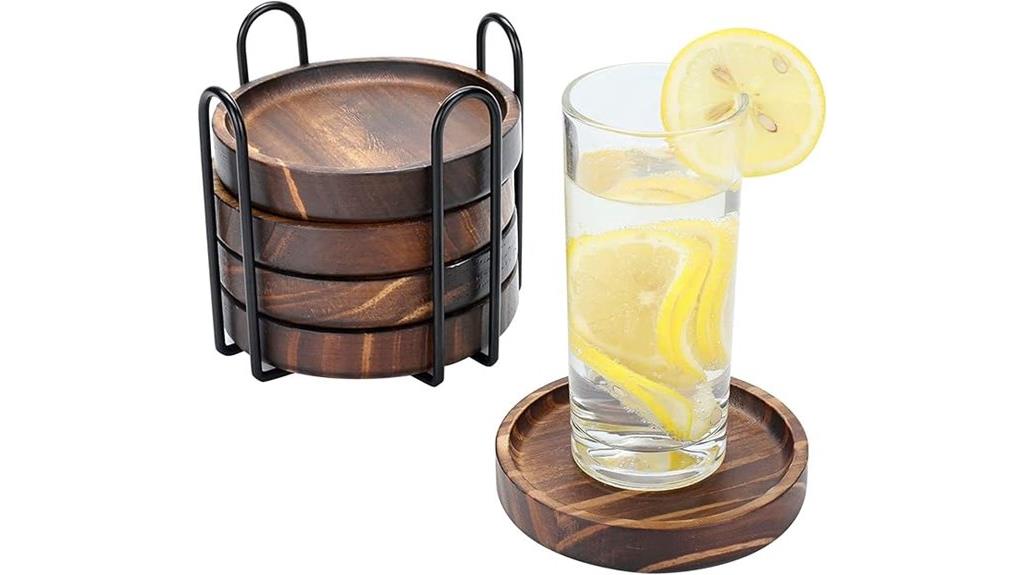 wooden coasters with holder