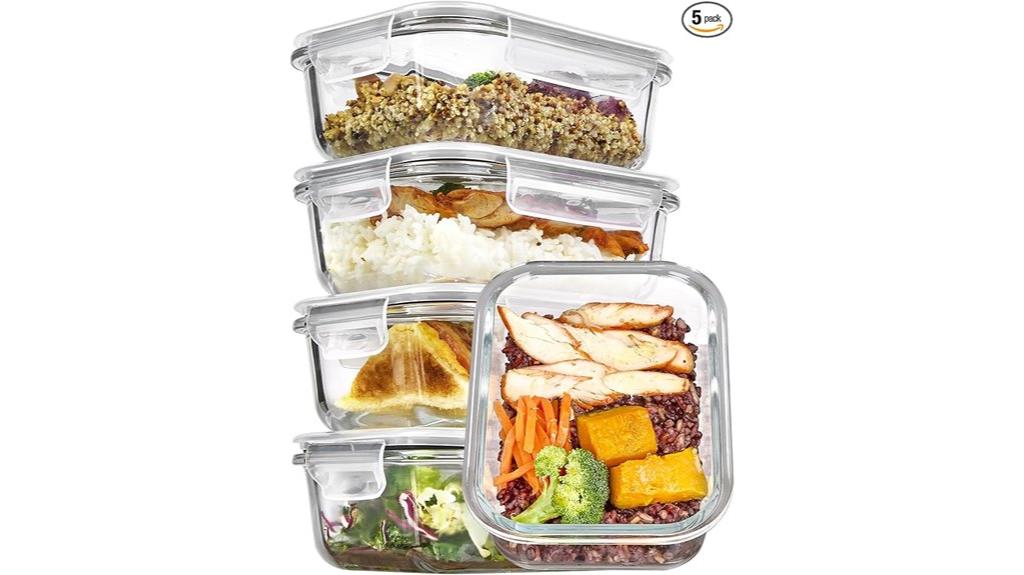 five pack glass food storage
