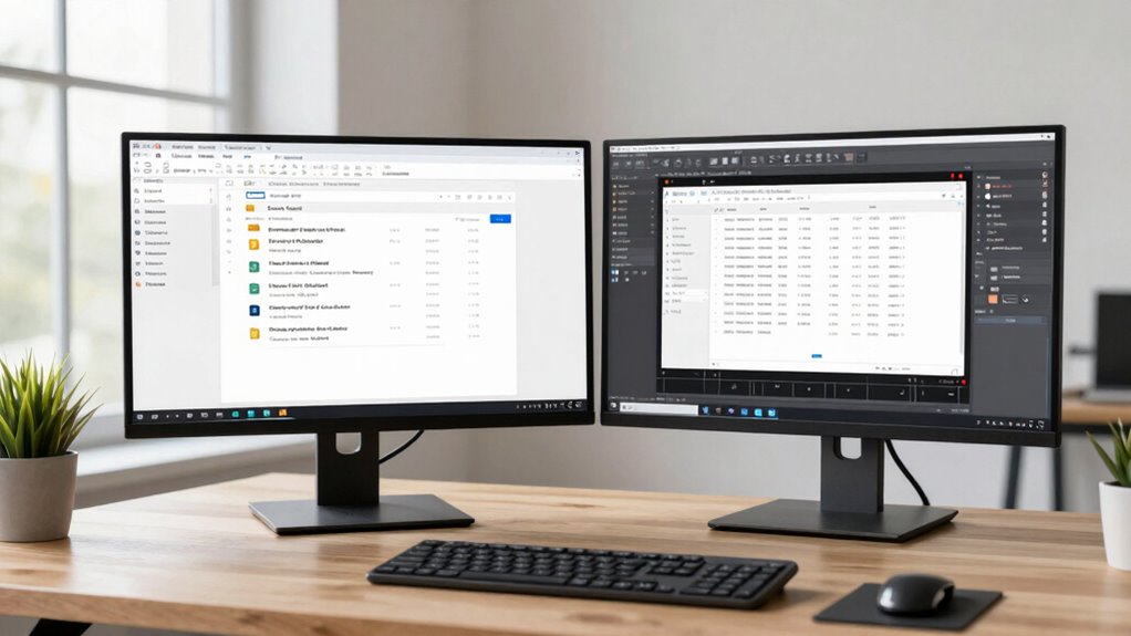 organized dual monitor workspace